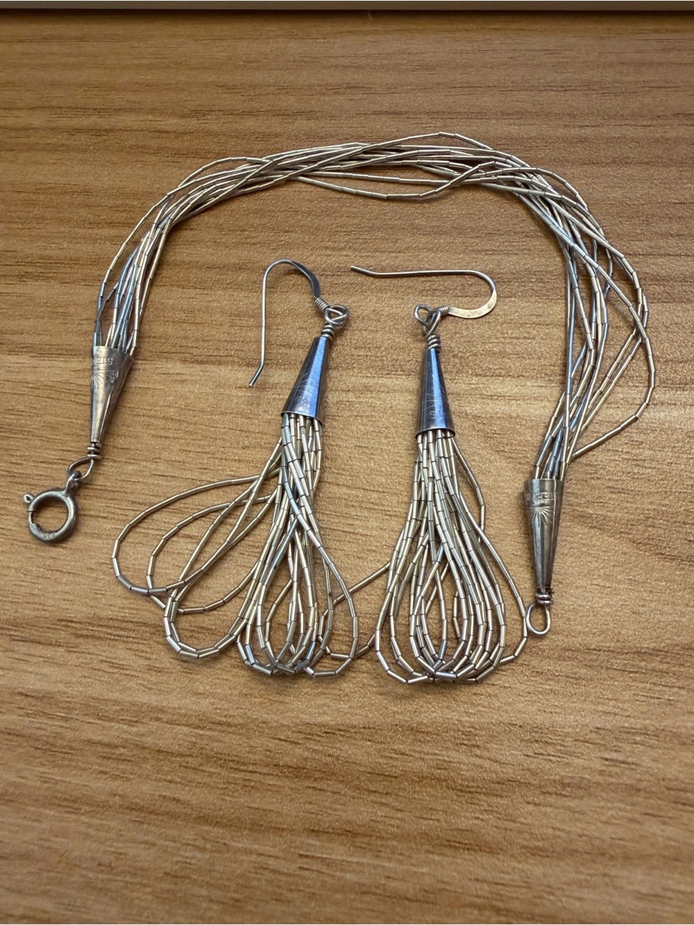 Native American Sterling Silver liquid Silver earrings and Bracelet Set